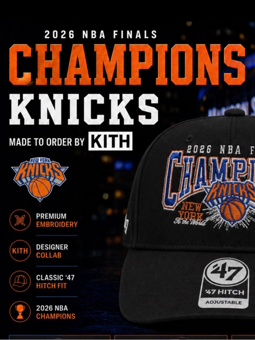 Kith Black and Gray New York Knicks Logo Cap